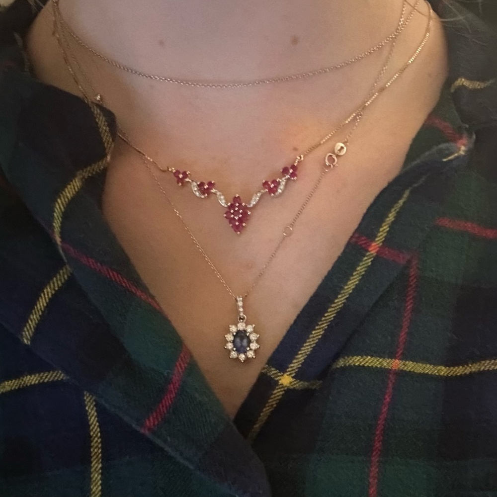 14k gold, diamond, and ruby vintage necklace.